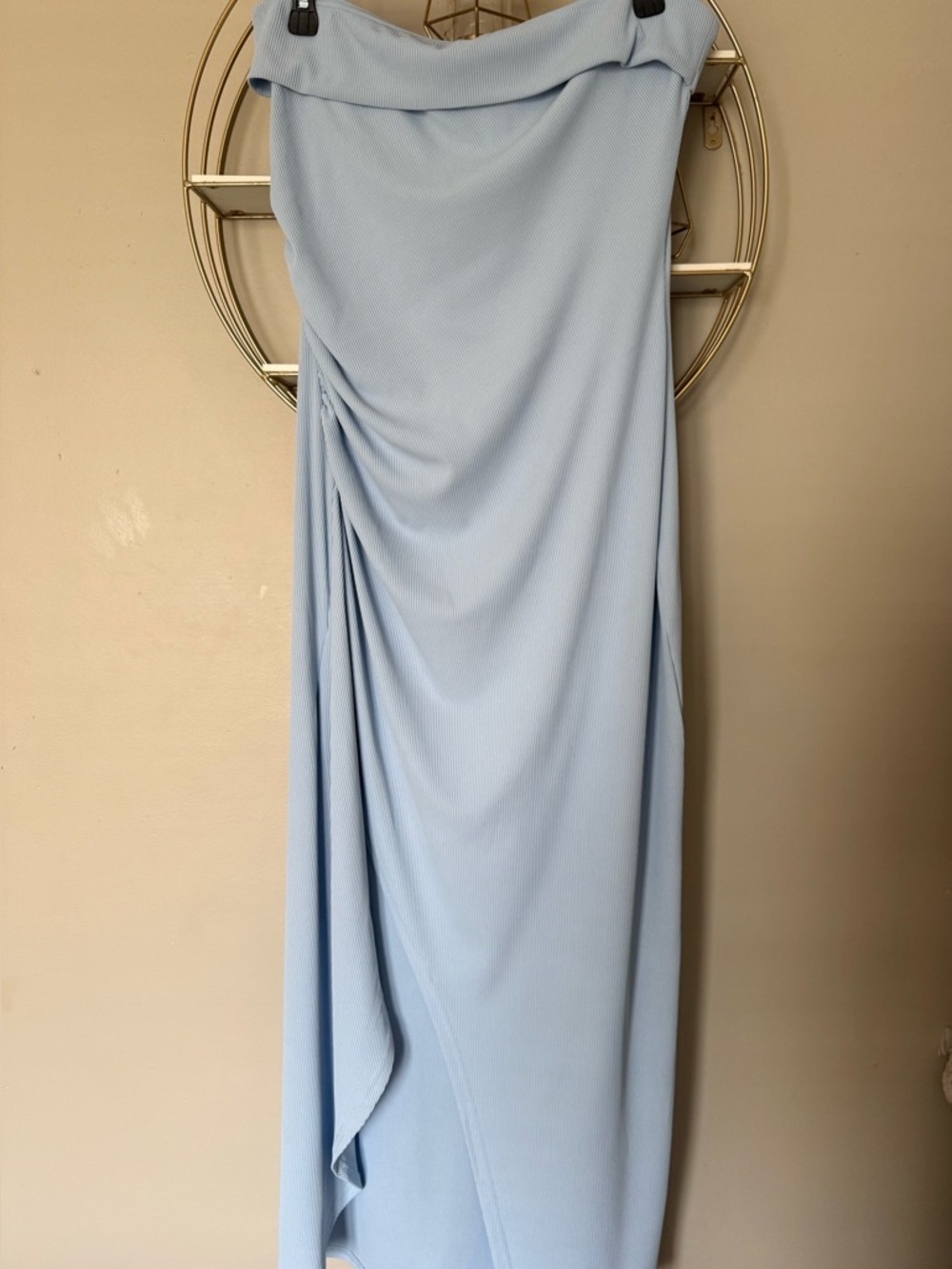 Light Blue Draped Maxi Dress off the shoulder